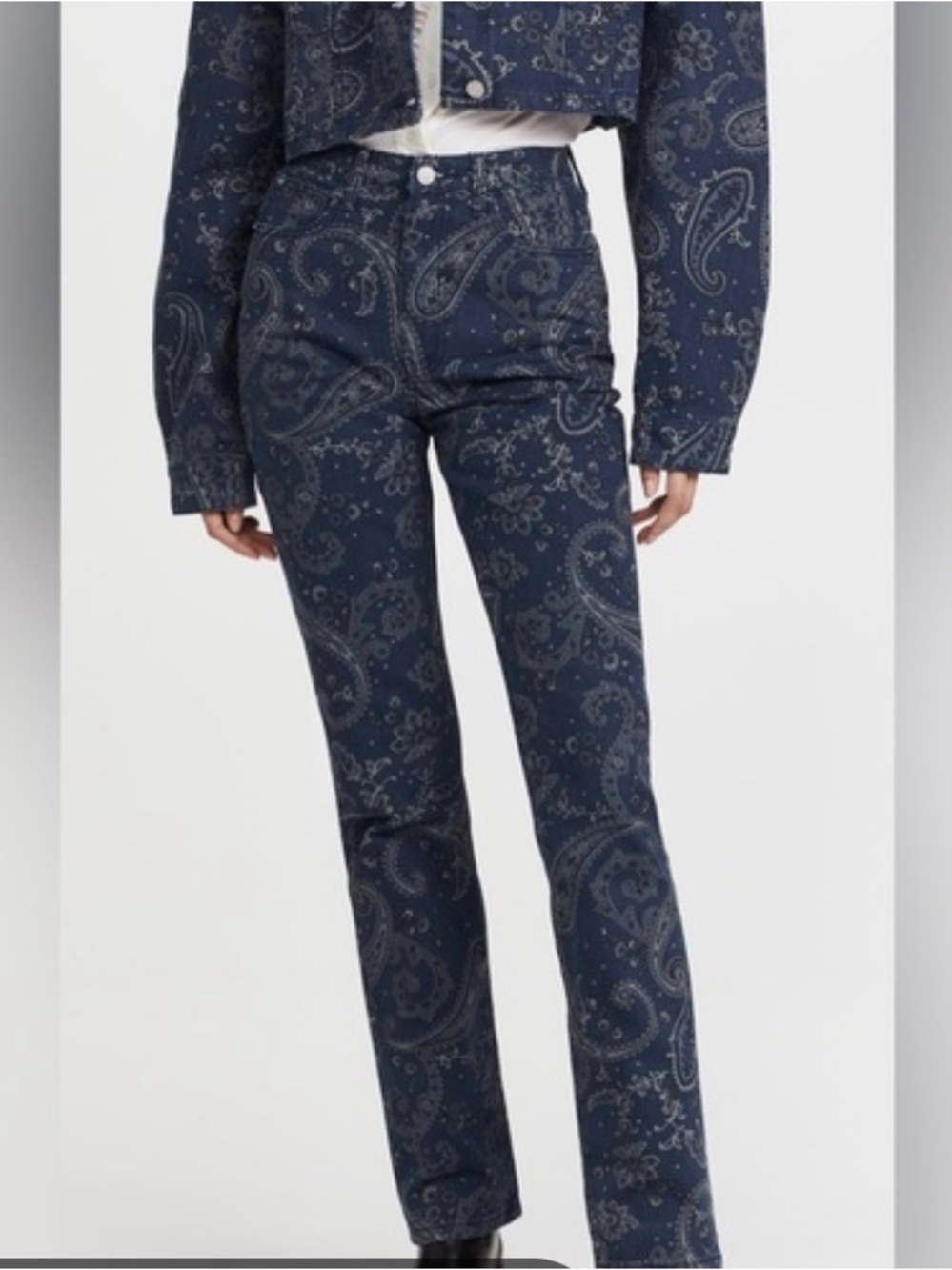 WeWoreWhat Navy Paisley Straight Jeans with matching jacket brand new